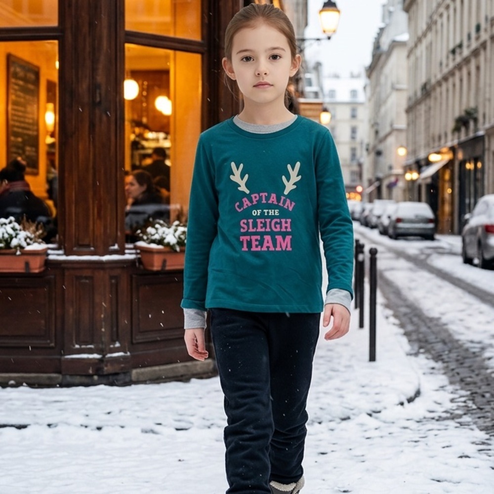 NWT Harper Canyon Girls Green Long Sleeve Graphic Tee Shirt Holiday - Size 7